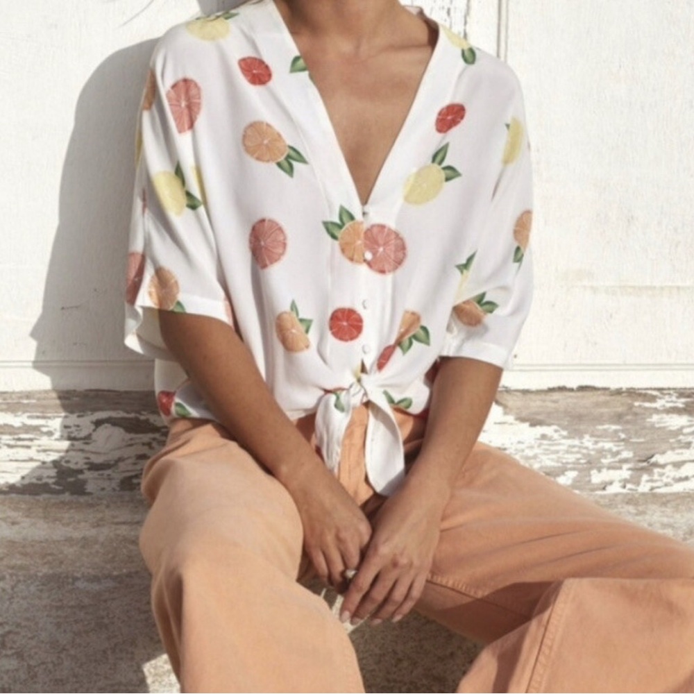Silk Rails Citrus Print Button Down Shirt